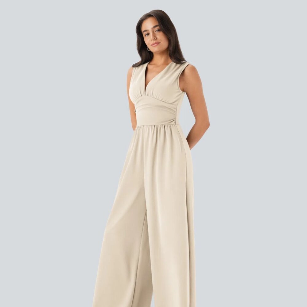 HALARA Sleeveless V Neck Ruched Jumpsuit